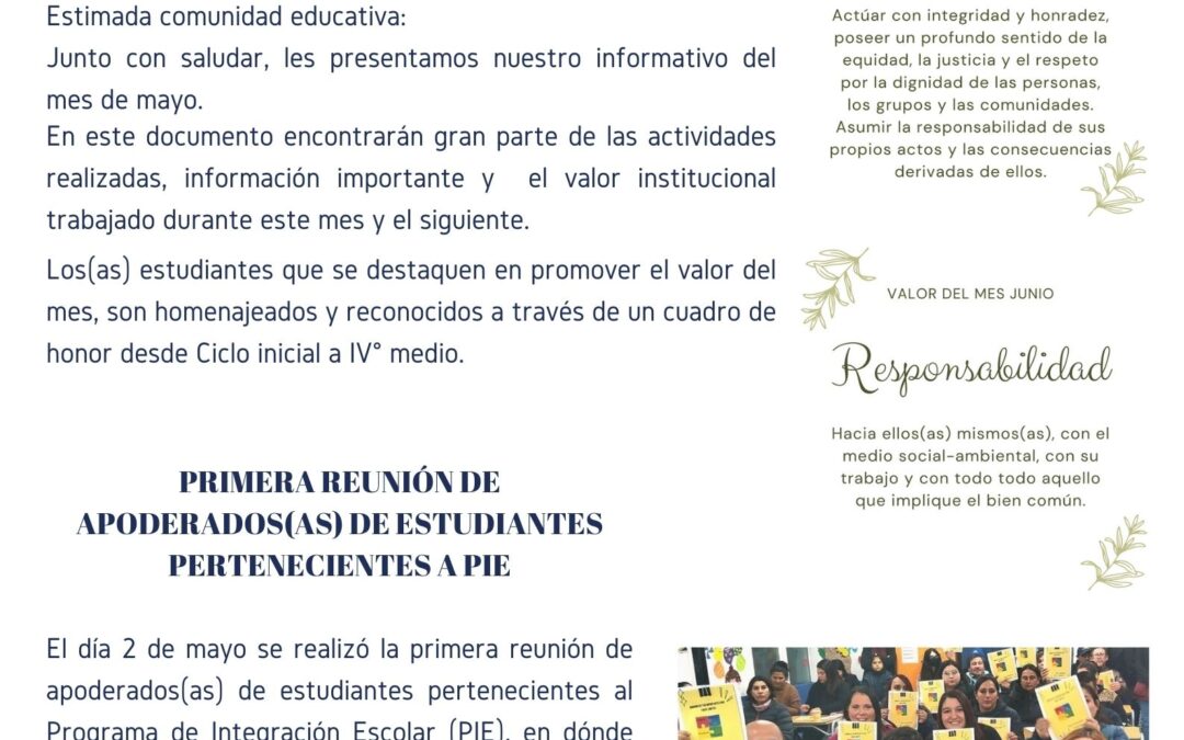 INFORMATIVO DE CONVIVENCIA ESCOLAR MES DE MAYO